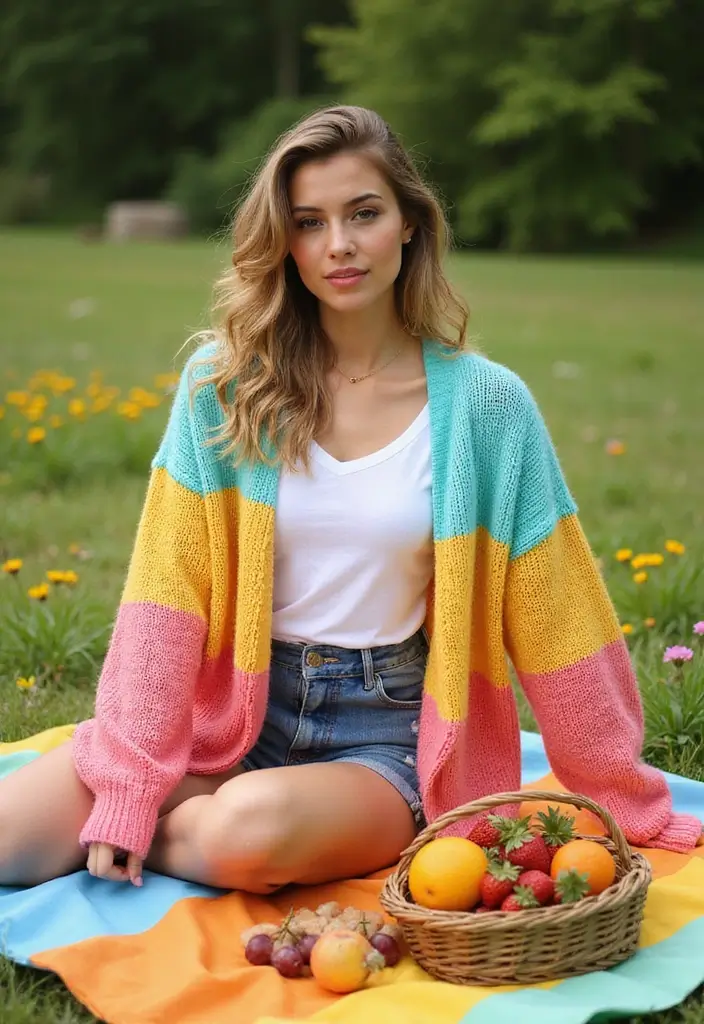 25 Elegant Crochet Cardigan Pattern Free Women Designs with Photo Tutorials - 5. Color Block Cardigan