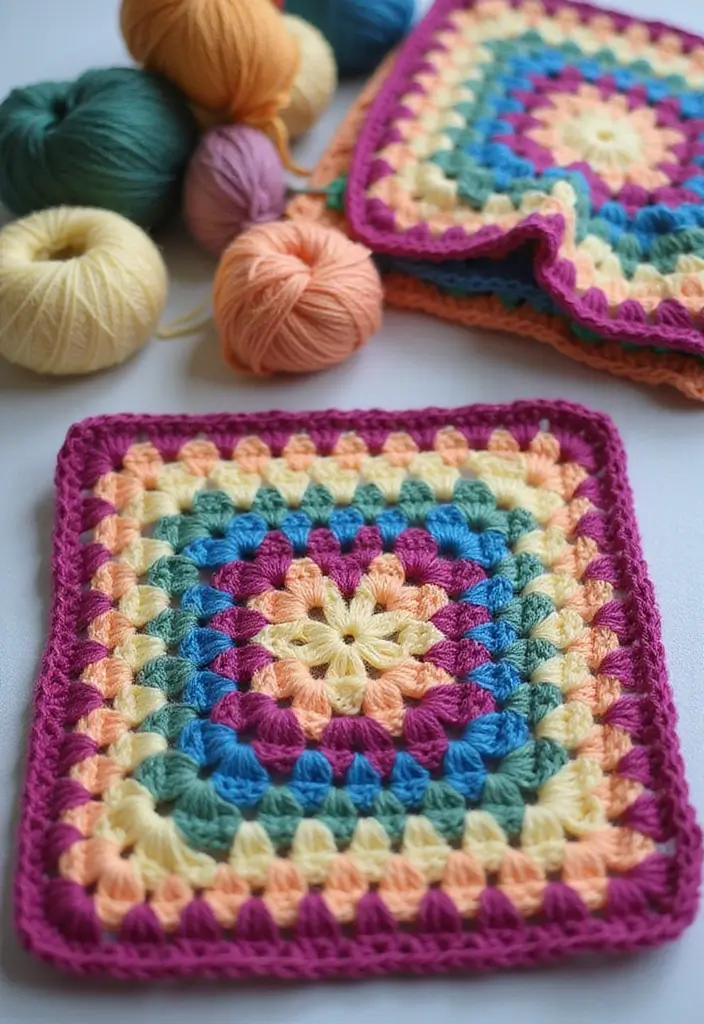 25 Inspiring Granny Square Crochet Patterns Free with Colorful Layout Examples - 1. Classic Granny Square