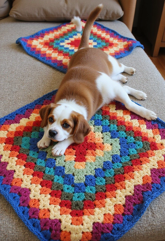 25 Inspiring Granny Square Crochet Patterns Free with Colorful Layout Examples - 18. Granny Square Pet Accessories
