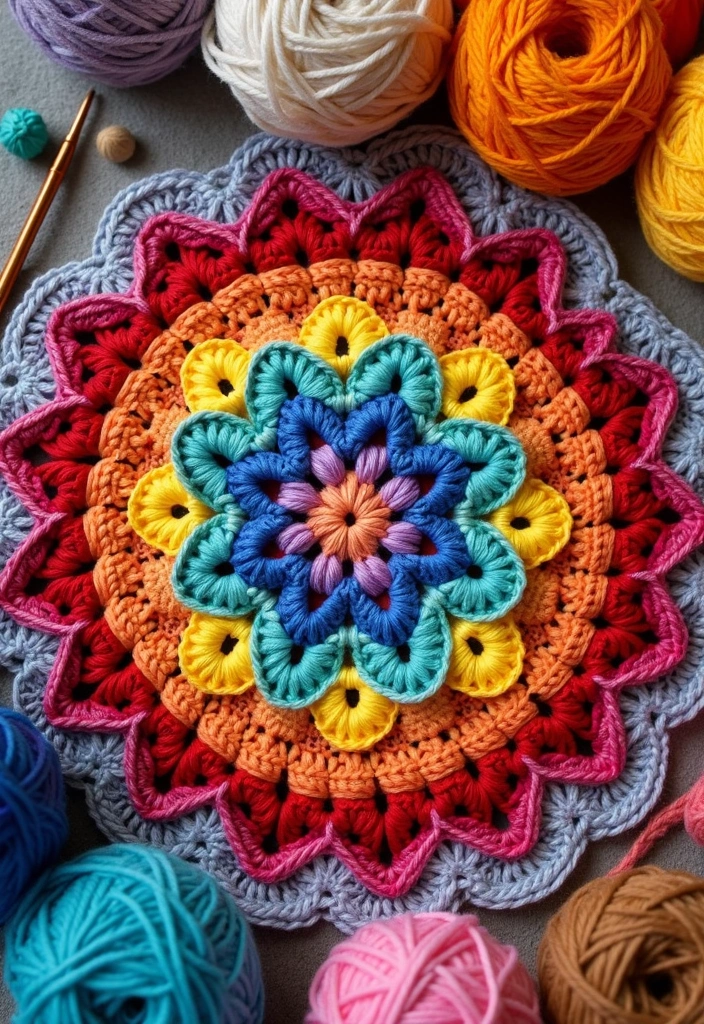 25 Inspiring Granny Square Crochet Patterns Free with Colorful Layout Examples - 2. Rainbow Granny Squares