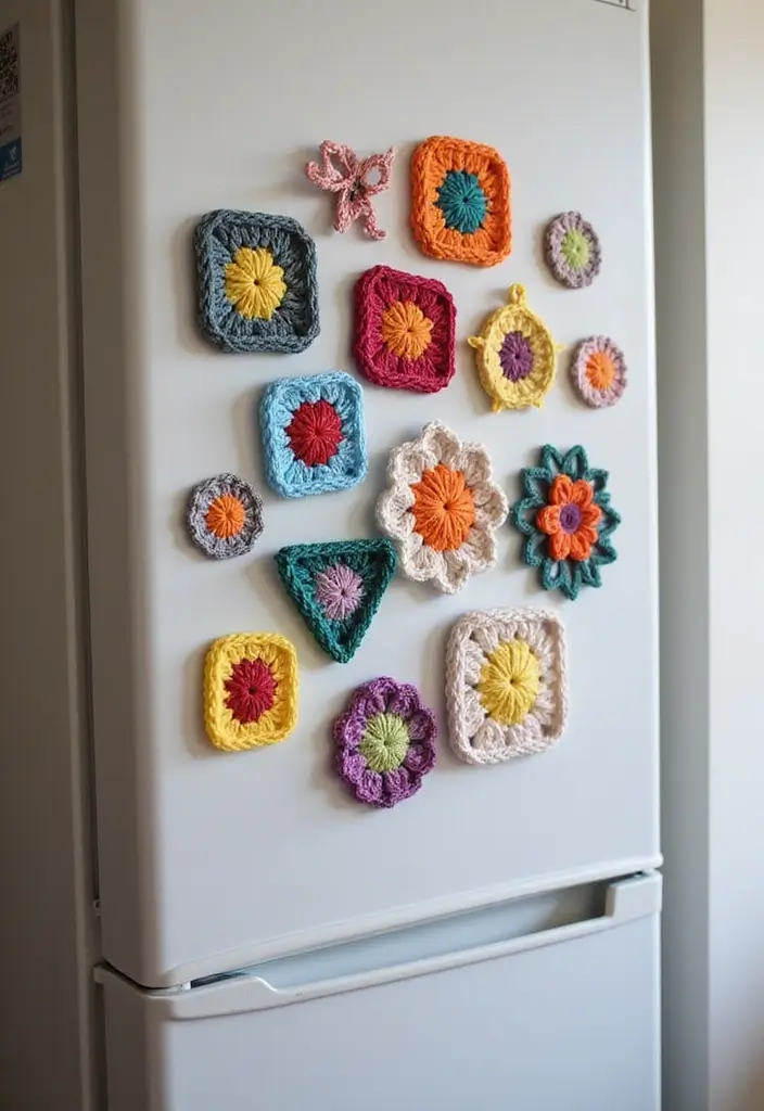 25 Inspiring Granny Square Crochet Patterns Free with Colorful Layout Examples - 24. Granny Square Magnets