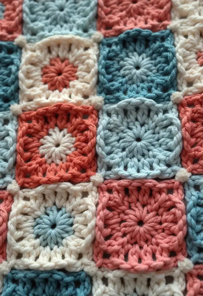 25 Inspiring Granny Square Crochet Patterns Free with Colorful Layout Examples - 5. Textured Granny Squares