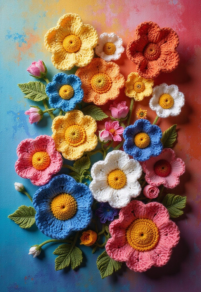 25 Lovely Blooms from Crochet Flowers Free Pattern 🌼 - 22. Funky Flower Wall Art