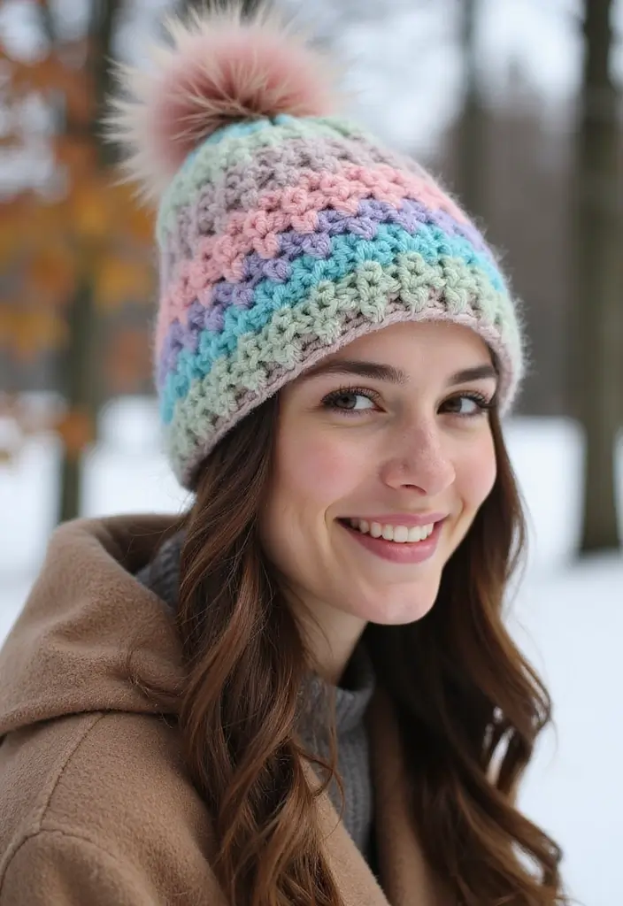 25 Modern & Trendy Crochet Beanie Pattern Free Photo Ideas - 11. The Pom-Pom Topper