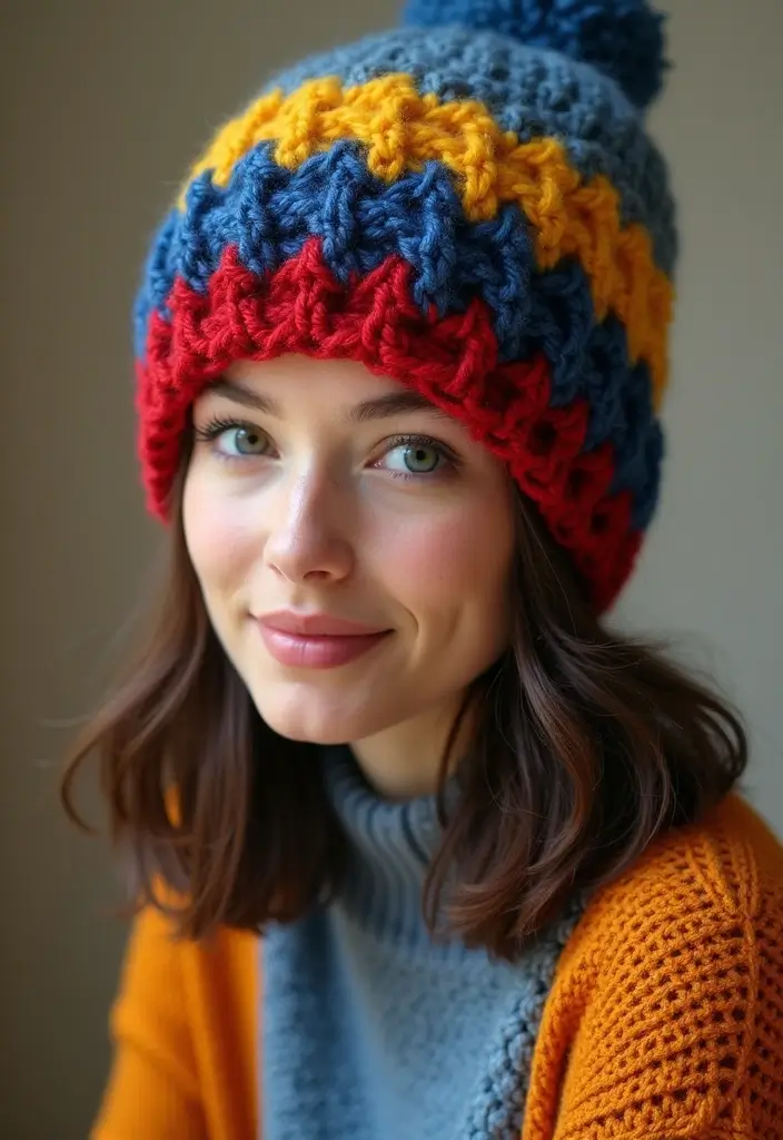 25 Modern & Trendy Crochet Beanie Pattern Free Photo Ideas - 15. The Color Block Beanie