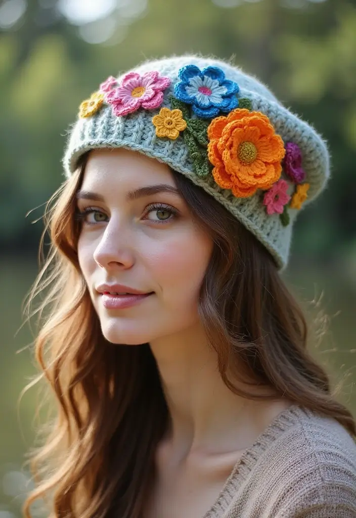 25 Modern & Trendy Crochet Beanie Pattern Free Photo Ideas - 19. The Floral Beanie