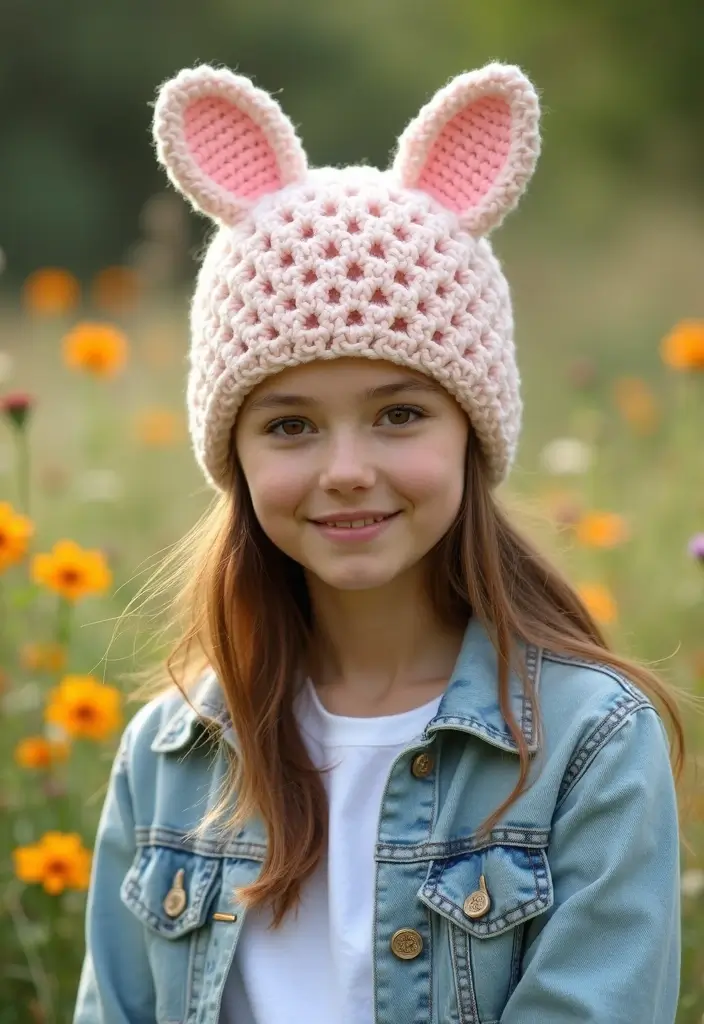 25 Modern & Trendy Crochet Beanie Pattern Free Photo Ideas - 21. The Animal Ears Beanie