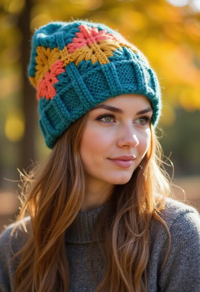 25 Modern & Trendy Crochet Beanie Pattern Free Photo Ideas - 24. The Geometric Pattern Beanie