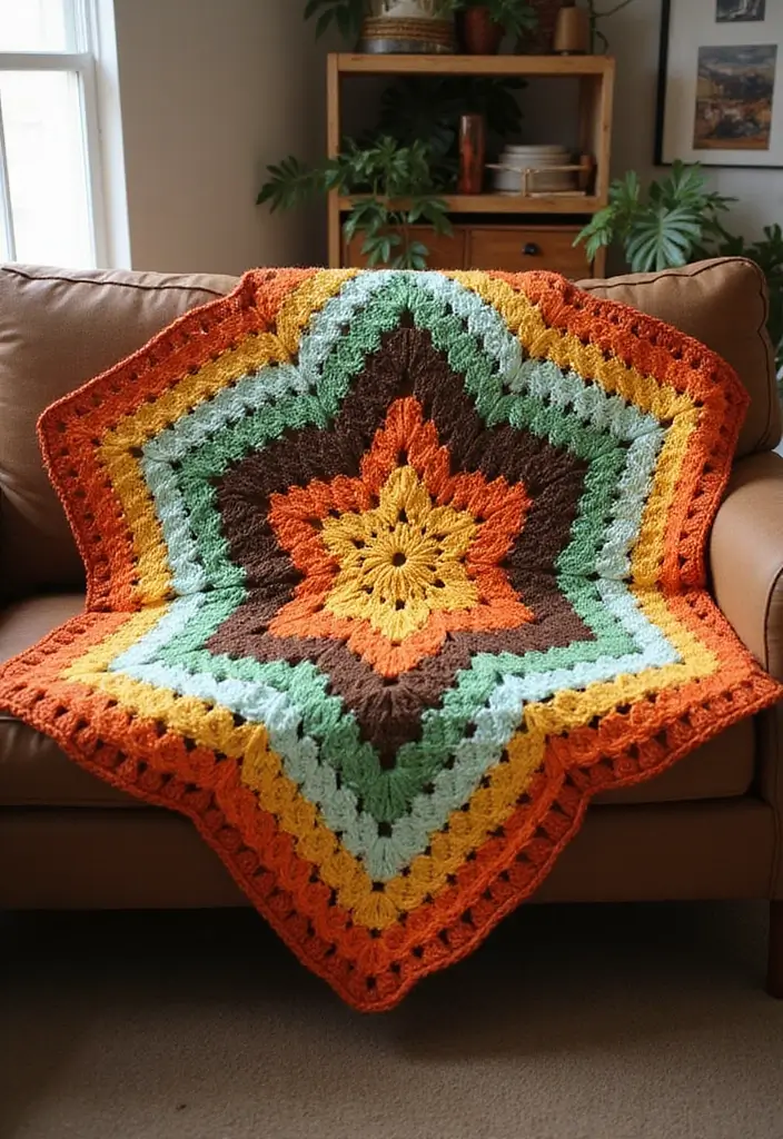 25 Radiant Designs for 6 Day Star Blanket Crochet: Patterns and Color Combos - 9. Retro Vibes