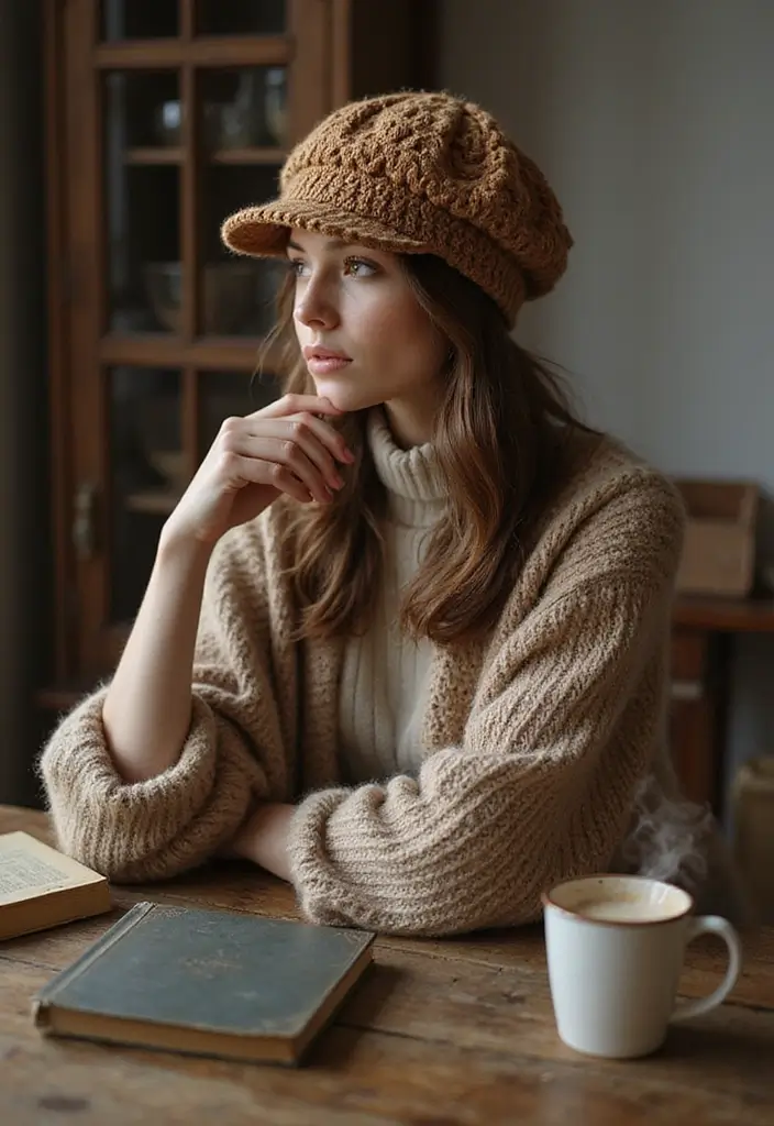 25 Stylish Winter Looks Using Crochet Hats: Free Patterns for Kids - 10. The Newsboy Cap: Vintage Vibes