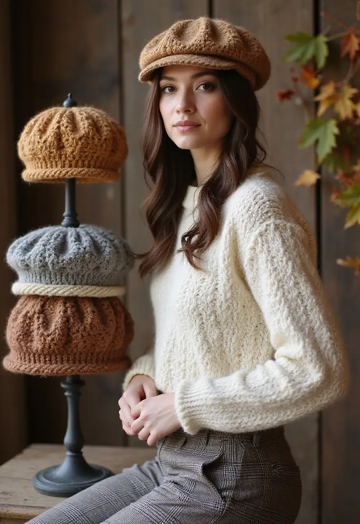 25 Stylish Winter Looks Using Crochet Hats: Free Patterns for Kids - 13. The Baker Boy Hat: A Trendy Twist