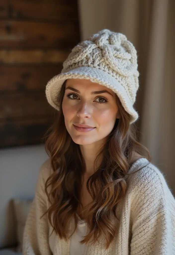 25 Stylish Winter Looks Using Crochet Hats: Free Patterns for Kids - 15. Cabled Designs: Intricate and Engaging