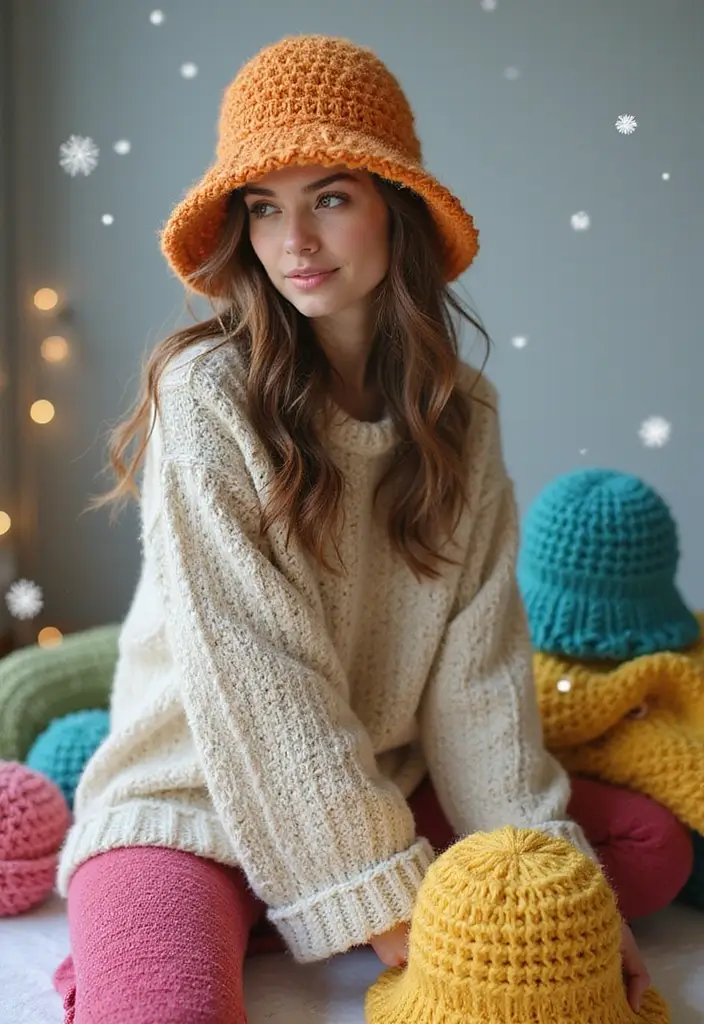 25 Stylish Winter Looks Using Crochet Hats: Free Patterns for Kids - 17. The Bucket Hat: A Fun Retro Choice