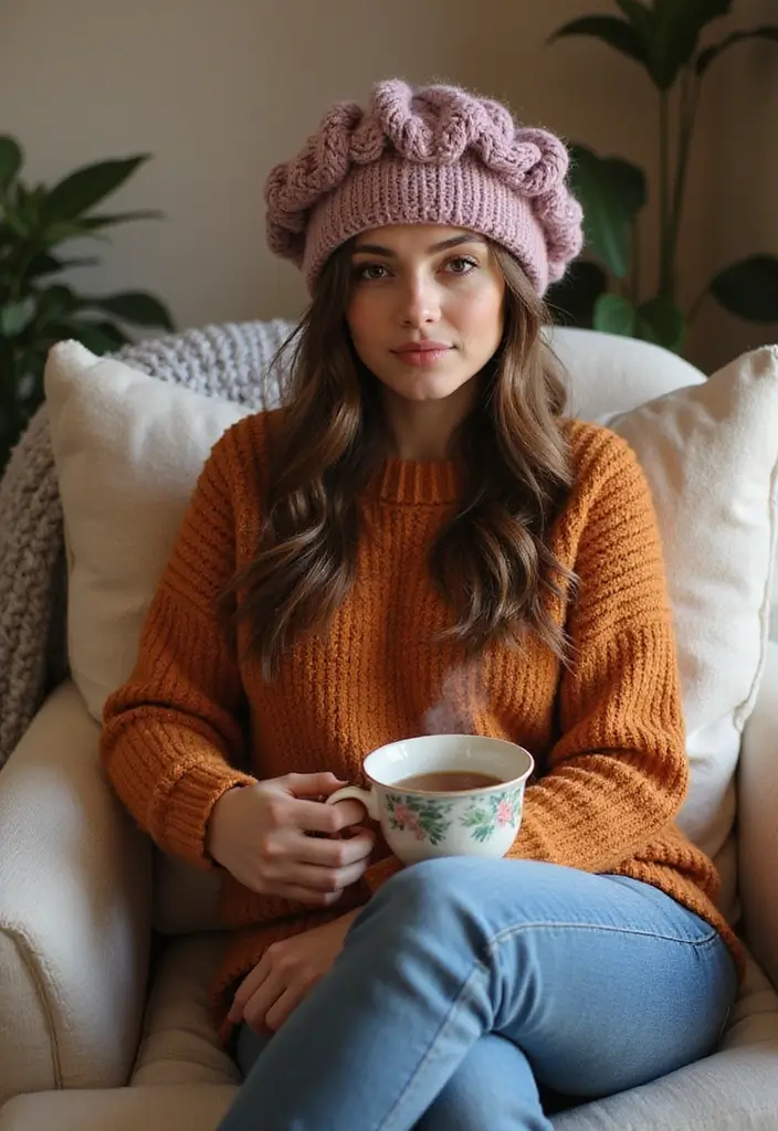 25 Stylish Winter Looks Using Crochet Hats: Free Patterns for Kids - 3. Chunky Knit Look: Cozy and Stylish