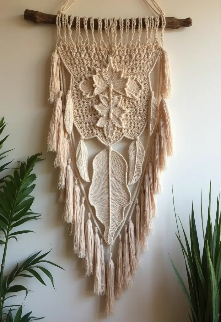 25 Unique Wall and Blanket Projects: Crochet Tapestry Pattern Free Charts - 1. Bohemian Dreams: Feathered Crochet Wall Hanging