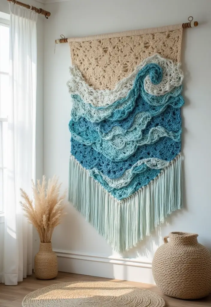 25 Unique Wall and Blanket Projects: Crochet Tapestry Pattern Free Charts - 14. Nautical Vibes: Coastal Crochet Wall Hanging