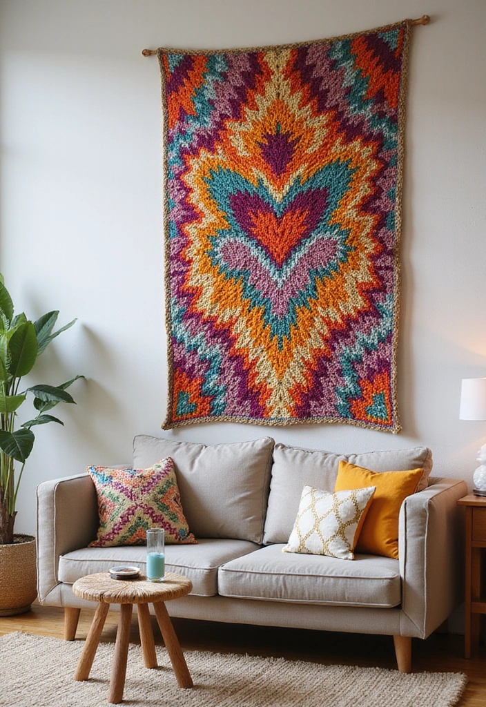 25 Unique Wall and Blanket Projects: Crochet Tapestry Pattern Free Charts - 16. Statement Colors: Bold Crochet Wall Banner