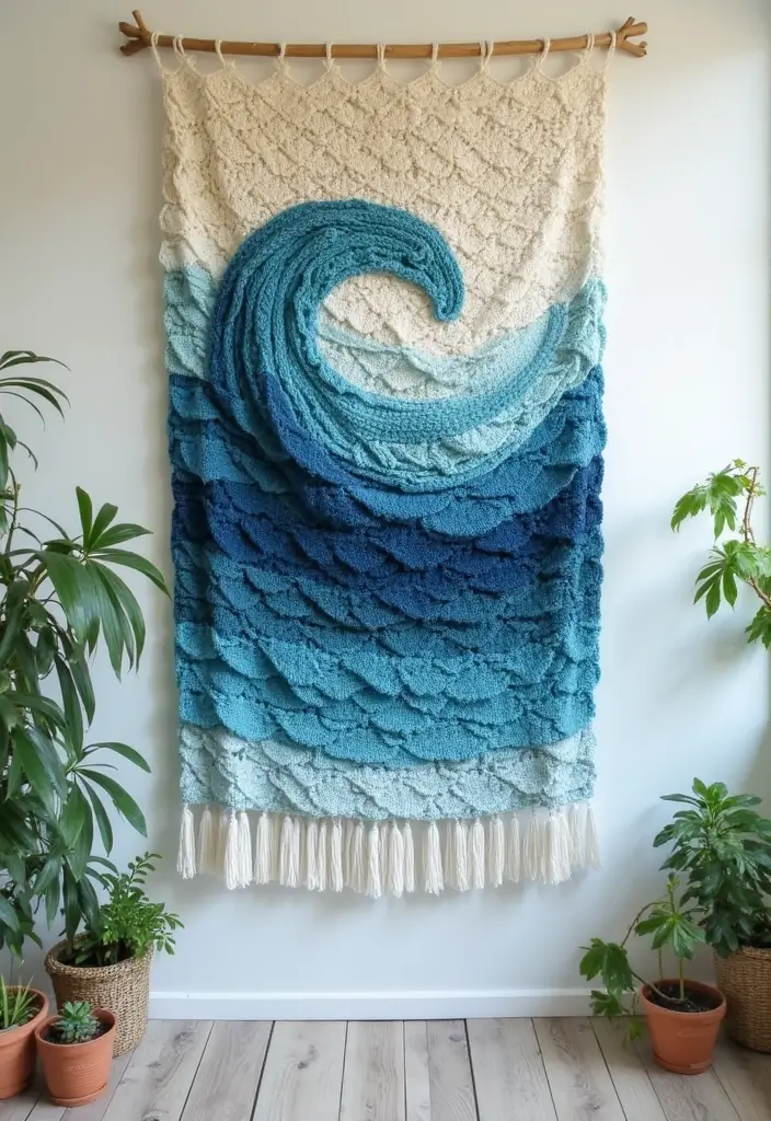 25 Unique Wall and Blanket Projects: Crochet Tapestry Pattern Free Charts - 20. Artistic Flow: Wave-Patterned Crochet Tapestry