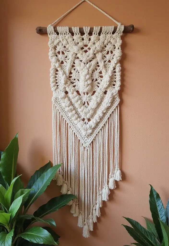 25 Unique Wall and Blanket Projects: Crochet Tapestry Pattern Free Charts - 24. Earthy Touch: Crochet Macramé Wall Hanging