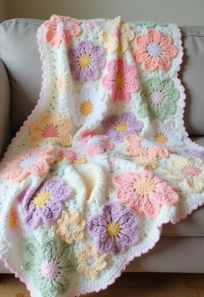 25 Unique Wall and Blanket Projects: Crochet Tapestry Pattern Free Charts - 3. Nature’s Embrace: Floral Crochet Blanket