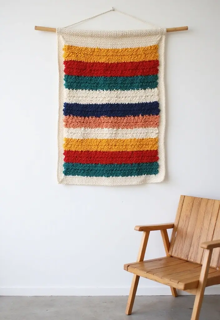 25 Unique Wall and Blanket Projects: Crochet Tapestry Pattern Free Charts - 4. Modern Minimalism: Striped Crochet Wall Art