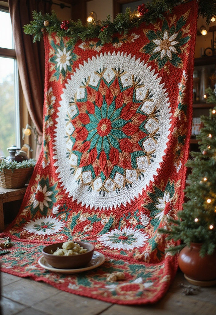 25 Unique Wall and Blanket Projects: Crochet Tapestry Pattern Free Charts - 9. Festive Flair: Holiday-Themed Crochet Tapestry