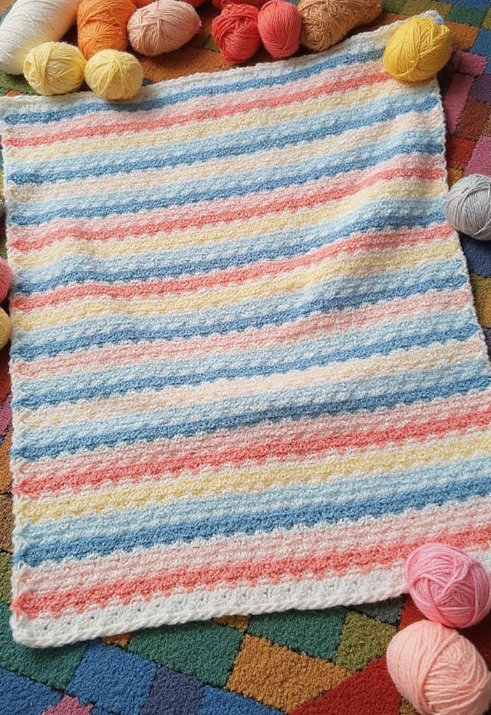 30 Adorable Ideas for Easy Crochet Baby Blanket Free Pattern with Soft Yarn Inspirations - 21. Quick Granny Stripes Blanket