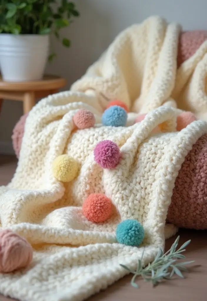 30 Adorable Ideas for Easy Crochet Baby Blanket Free Pattern with Soft Yarn Inspirations - 22. Baby Blanket with Pom Poms