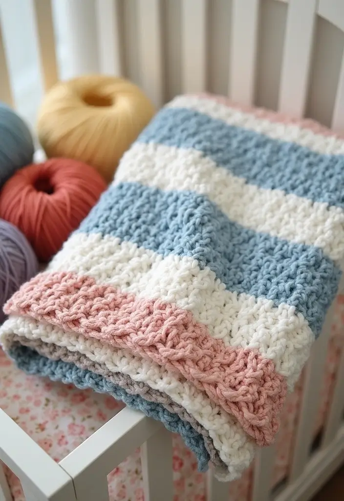 30 Adorable Ideas for Easy Crochet Baby Blanket Free Pattern with Soft Yarn Inspirations - 3. Striped Delight Blanket