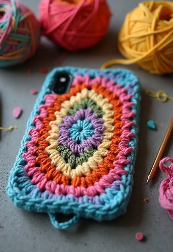 30 Beautiful Ideas for Granny Square Crochet Patterns - 12. Granny Square Phone Case