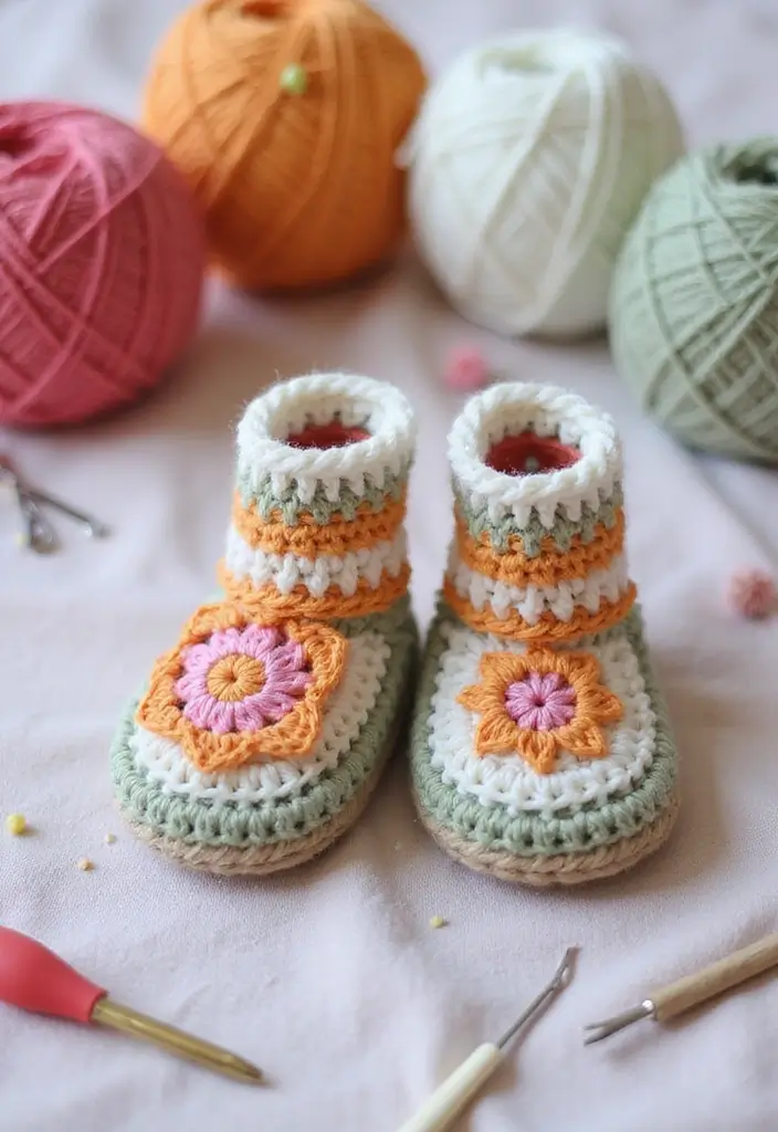 30 Beautiful Ideas for Granny Square Crochet Patterns - 15. Granny Square Baby Booties