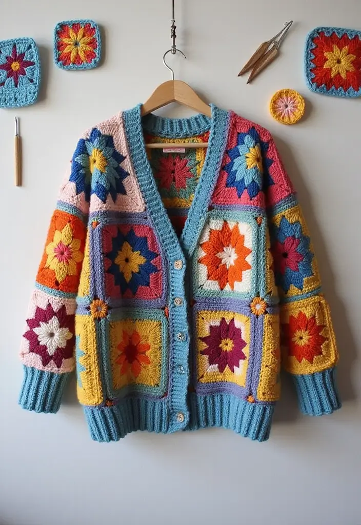 30 Beautiful Ideas for Granny Square Crochet Patterns - 16. Granny Square Cardigan