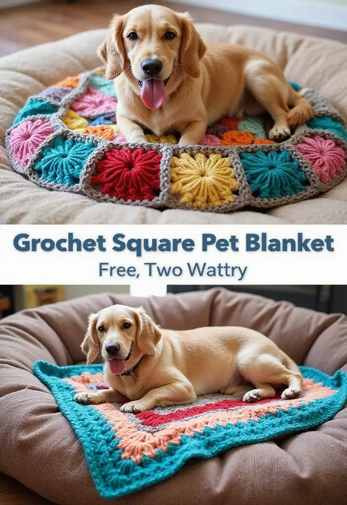 30 Beautiful Ideas for Granny Square Crochet Patterns - 19. Granny Square Pet Blanket
