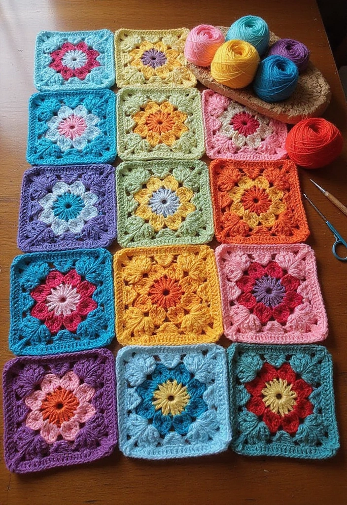 30 Beautiful Ideas for Granny Square Crochet Patterns - 2. Rainbow Granny Square Blanket
