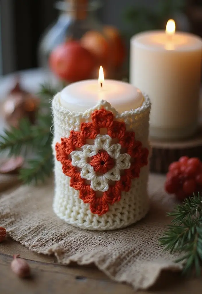 30 Beautiful Ideas for Granny Square Crochet Patterns - 20. Granny Square Candle Wrap