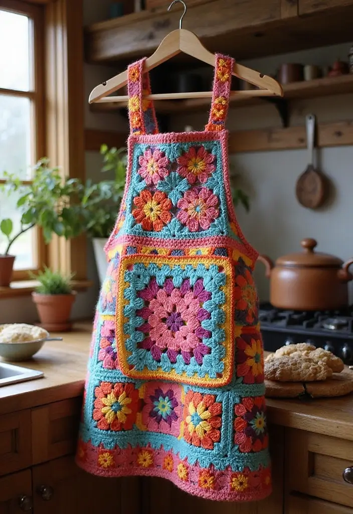 30 Beautiful Ideas for Granny Square Crochet Patterns - 24. Granny Square Apron