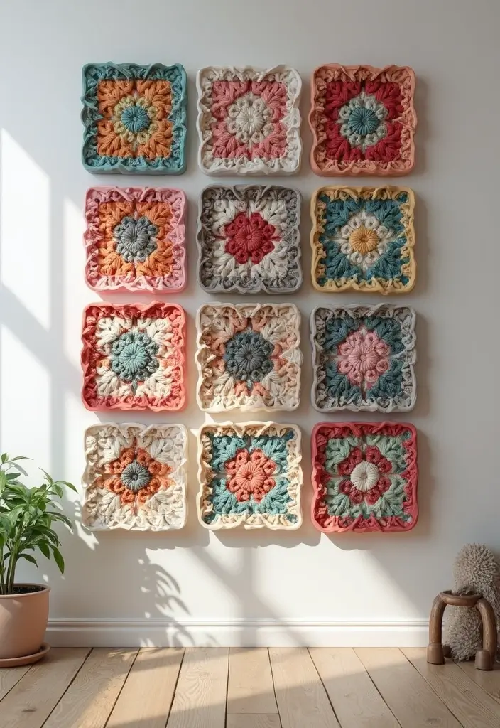 30 Beautiful Ideas for Granny Square Crochet Patterns - 26. Granny Square Wall Art