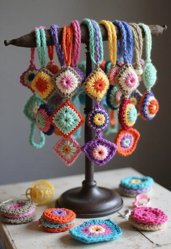 30 Beautiful Ideas for Granny Square Crochet Patterns - 29. Granny Square Jewelry