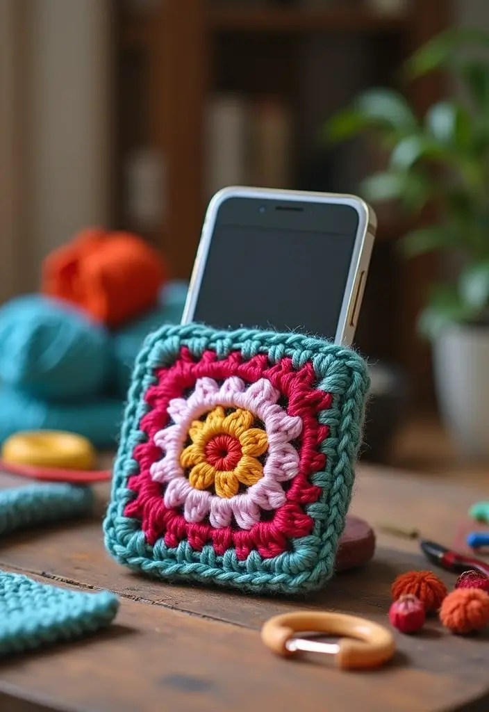 30 Beautiful Ideas for Granny Square Crochet Patterns - 30. Granny Square Phone Holder