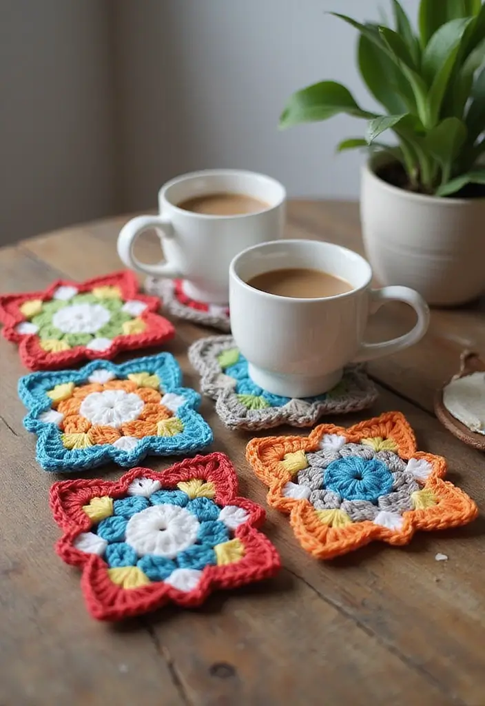 30 Beautiful Ideas for Granny Square Crochet Patterns - 9. Granny Square Coasters
