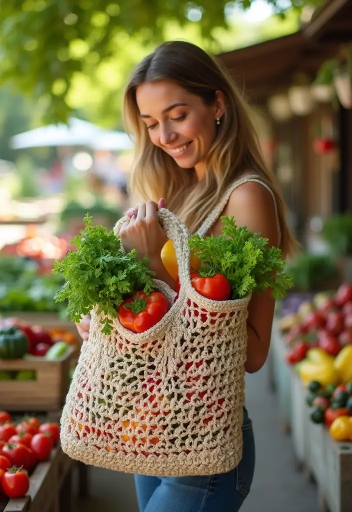 30 Chic DIY Crochet Tote Bags Free Patterns with Step-by-Step Image Guides - 25. The Reusable Grocery Bag