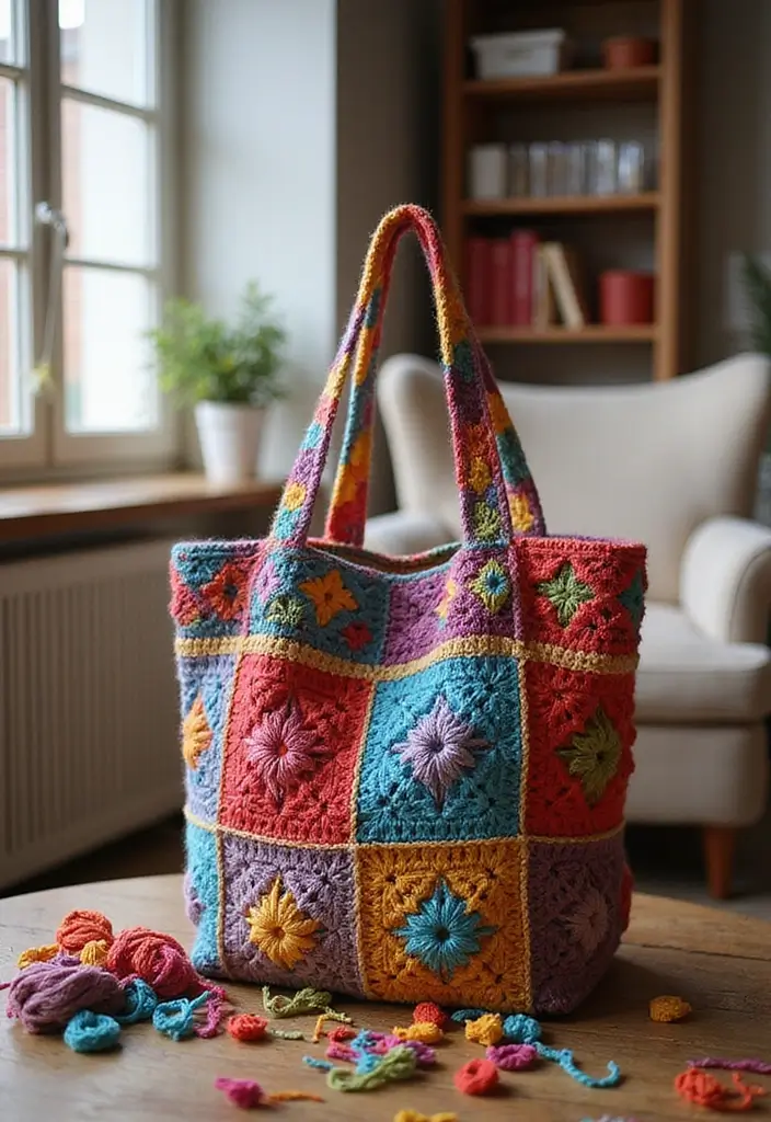 30 Chic DIY Crochet Tote Bags Free Patterns with Step-by-Step Image Guides - 30. The Creative Patchwork Tote