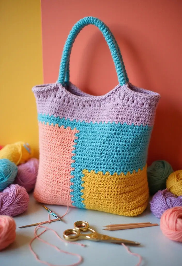 30 Chic DIY Crochet Tote Bags Free Patterns with Step-by-Step Image Guides - 4. Color Block Tote