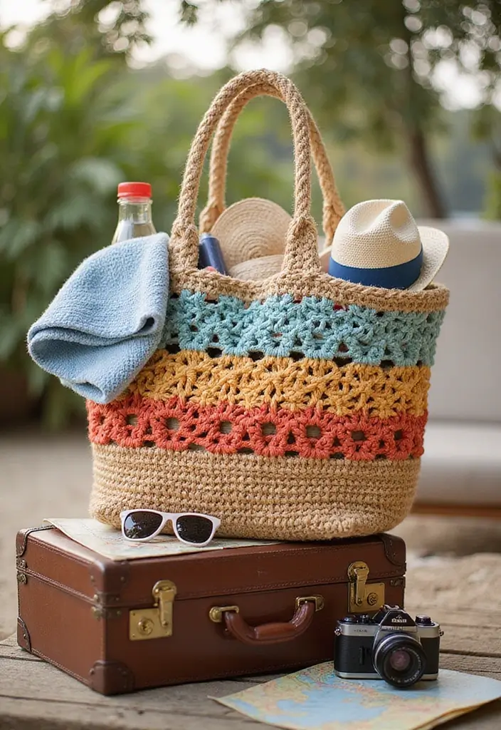 30 Chic DIY Crochet Tote Bags Free Patterns with Step-by-Step Image Guides - 8. The Weekend Getaway Bag