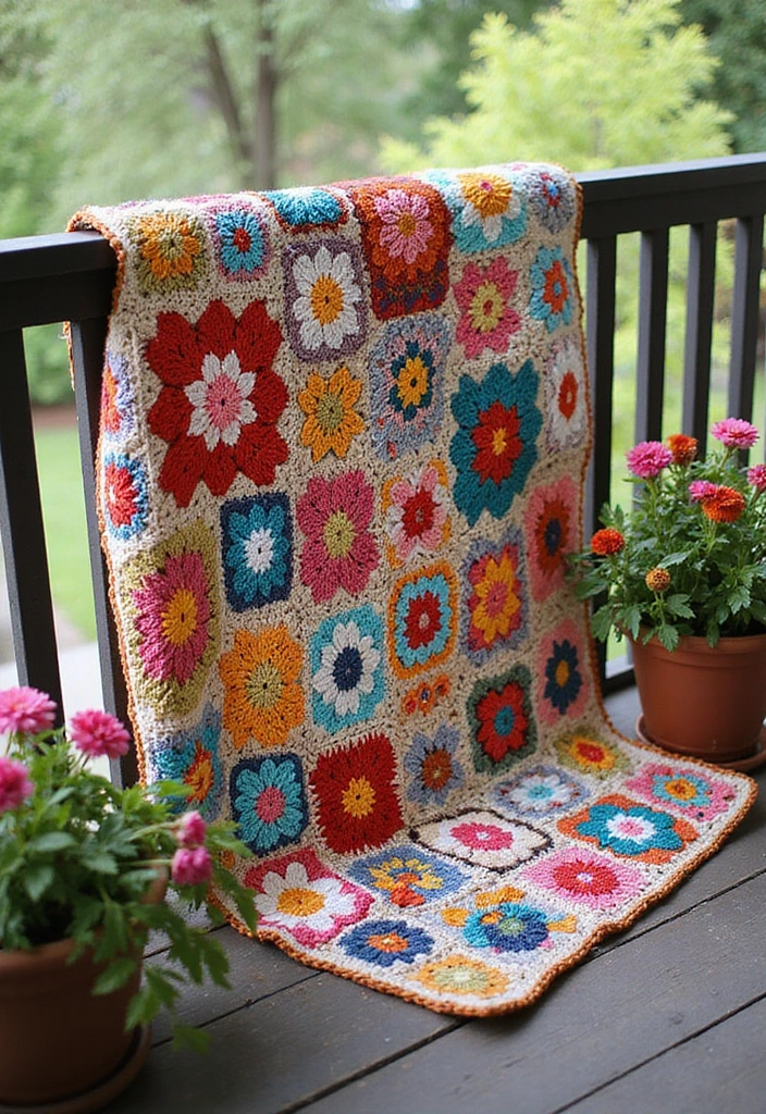 30 Cozy Designs for Free Crochet Patterns for Afghans - 12. Floral Granny Square Afghan