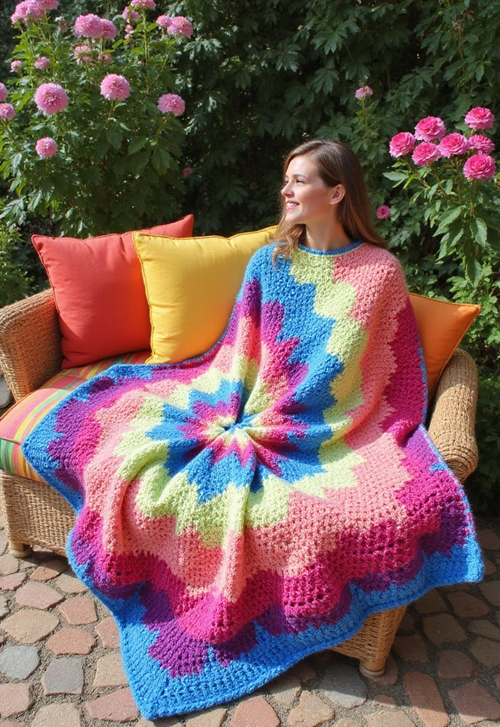 30 Cozy Designs for Free Crochet Patterns for Afghans - 29. Tie-Dye Crochet Afghan