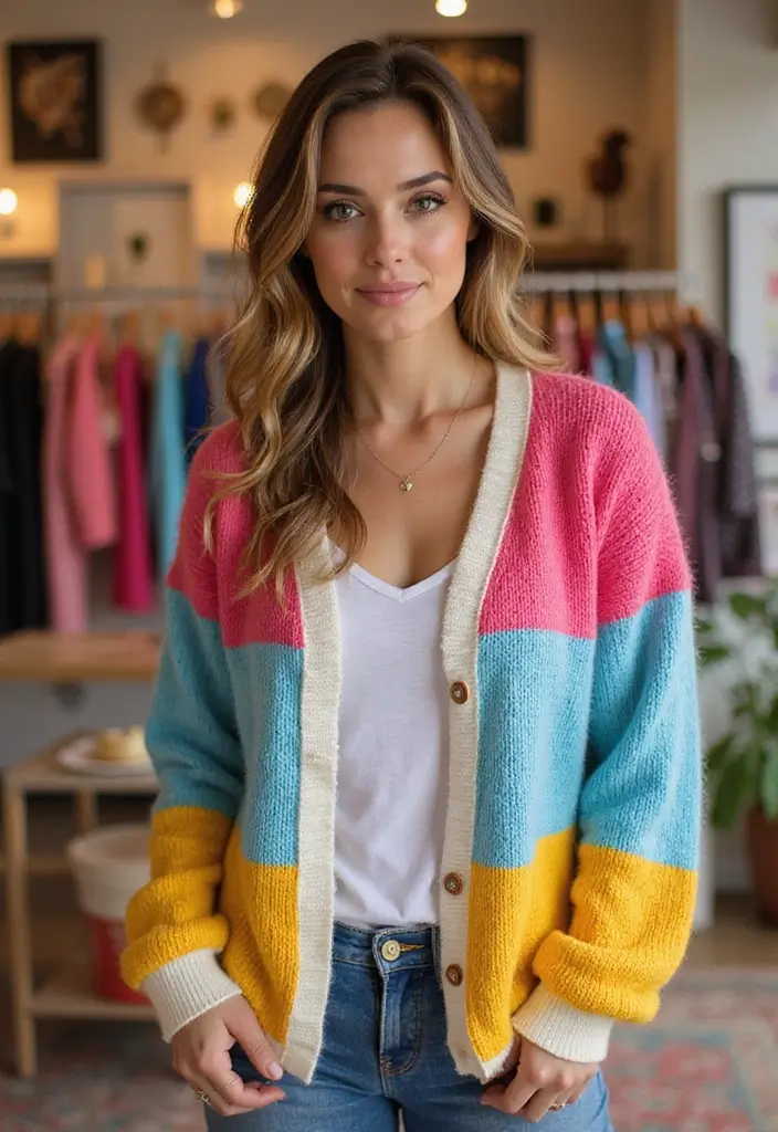 30 Cozy Wardrobe Essentials: Crochet Cardigan Pattern Free Collection - 17. Color Block Cardigan