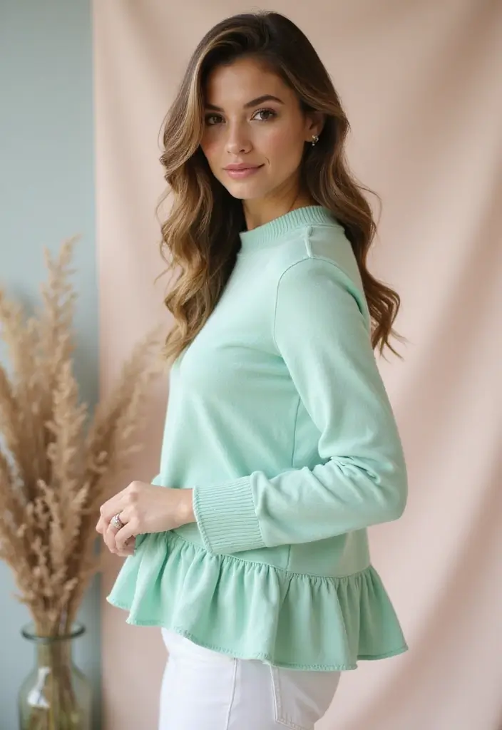 30 Cozy & Warm Crochet Sweater Patterns Free with Color Ideas - 14. The Ruffled Hem Sweater