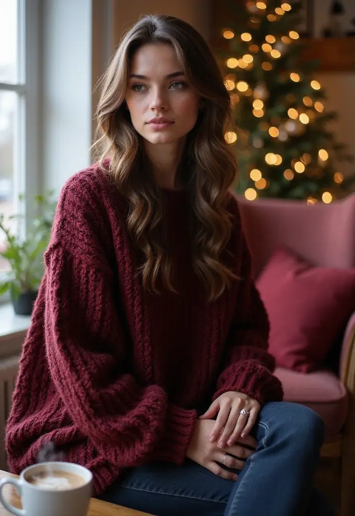 30 Cozy & Warm Crochet Sweater Patterns Free with Color Ideas - 2. Oversized Chunky Knit Sweater