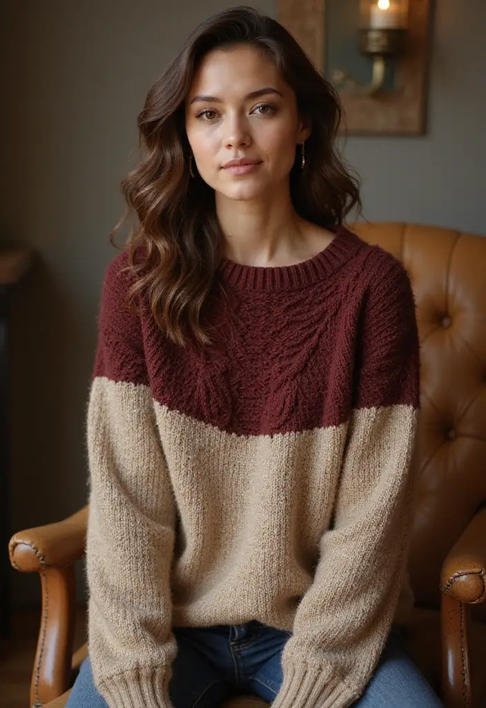 30 Cozy & Warm Crochet Sweater Patterns Free with Color Ideas - 23. The Textured Yoke Sweater